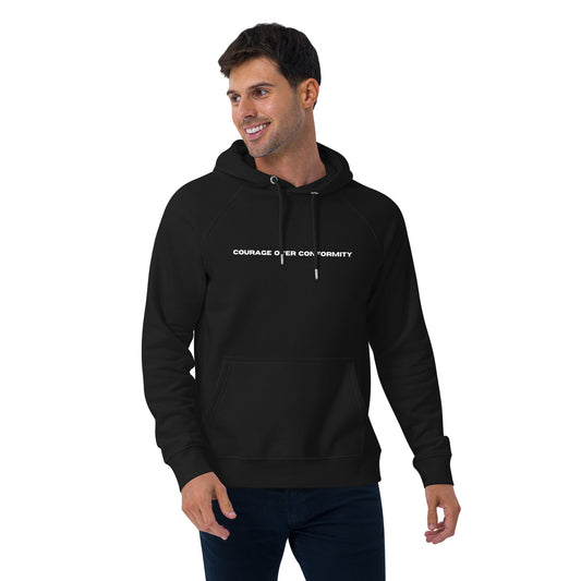 "Courage Over Conformity" Unisex eco raglan hoodie