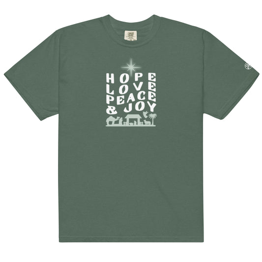 Hope, Love, Peace, Joy Unisex garment-dyed heavyweight t-shirt