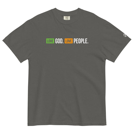 "Love God. Love People." Unisex garment-dyed heavyweight t-shirt